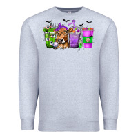 Heather Grey Coffee Cups with Cow and Halloween Premium Sweatshirt - texasbilliewilder