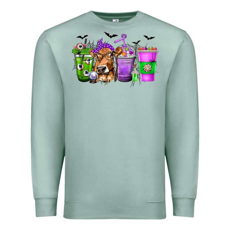 Coffee Cups With Cow And Halloween Premium Sweatshirt by texasbilliewilder | Teevron