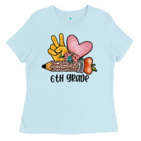 Baby Blue peace love 6th grade Ladies Tee - JahusDesignShop