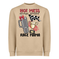 Hot Mess Always Stressed Race Mama Heavyweight Sweatshirt | Teevron