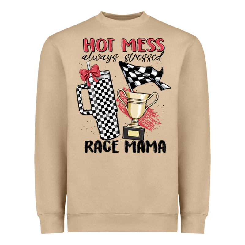 Hot Mess Always Stressed Race Mama Heavyweight Sweatshirt by MaliasSmallBusiness | Teevron