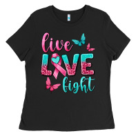 Black Live Love Fight Breast Cancer Ladies Tee - texasbilliewilder