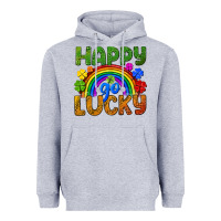 Heather Grey Happy go lucky LGBTQ+ Heavyweight Hoodie - NancyCooperArtShop