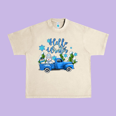 Hello Winter With Sniwman And  Truck Urban Heavy Tee Designed By Adodesignshop