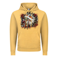 Vintage Mustard İndian Headress Cowhide Vintage Hoodie - AdoDesignShop