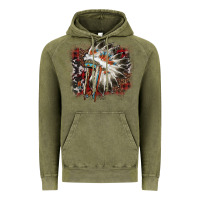 Vintage Olive İndian Headress Cowhide Vintage Hoodie - AdoDesignShop