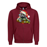 Burgundy christmas scottish fold cat Zipper Hoodie - LillyAllenDesigns