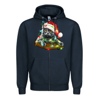Navy christmas scottish fold cat Zipper Hoodie - LillyAllenDesigns