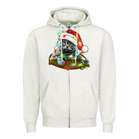 Oatmeal Heather christmas scottish fold cat Zipper Hoodie - LillyAllenDesigns