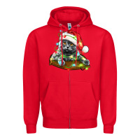 Red christmas scottish fold cat Zipper Hoodie - LillyAllenDesigns