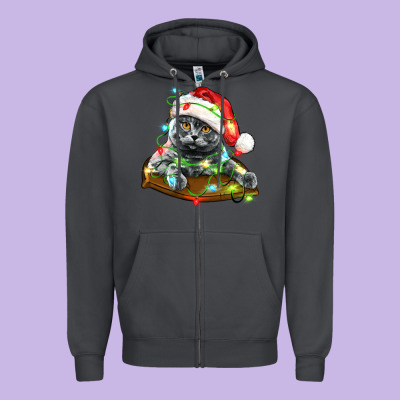 Christmas Scottish Fold Cat Zipper Hoodie Designed By Lillyallendesigns