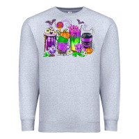 Heather Grey Halloween Coffee Cups Premium Sweatshirt - texasbilliewilder