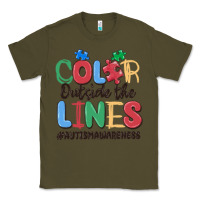 Army Green color outside the lines autism awareness Classic Tee - MaliasSmallBusiness