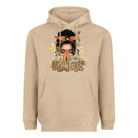 Mushroom Black Hair Believe Praying Caucasian Messy Bun Heavyweight Hoodie - texasbilliewilder