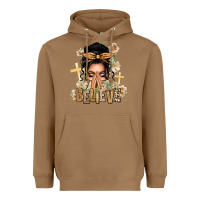 Black Hair Believe Praying Caucasian Messy Bun Heavyweight Hoodie | Teevron