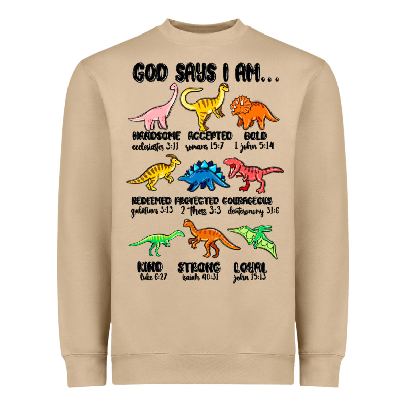 God Says I Am Dinosaurs Handsome Heavyweight Sweatshirt by MaliasSmallBusiness | Teevron