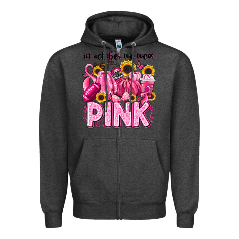 In October We Wear Pink Football Zipper Hoodie by LillyAllenDesigns | Teevron