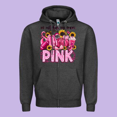 In October We Wear Pink Football Zipper Hoodie Designed By Lillyallendesigns