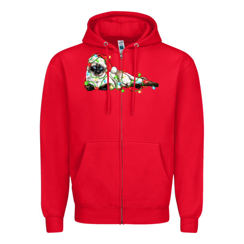 Christmas Siamese Cat Zipper Hoodie by LillyAllenDesigns | Teevron