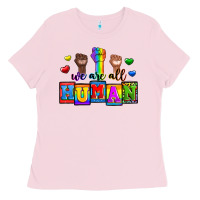 Bubblegum Pink we are all human Ladies Tee - Zillion Design Studio