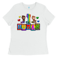 White we are all human Ladies Tee - Zillion Design Studio