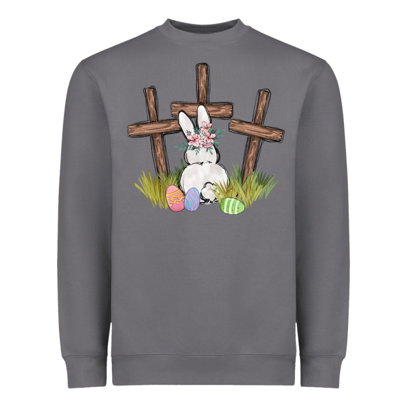 Floral Watercolor Easter Bunny Cross Heavyweight Sweatshirt by MaliasSmallBusiness | Teevron