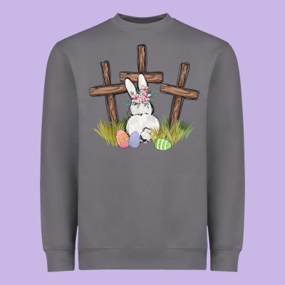 Floral Watercolor Easter Bunny Cross Heavyweight Sweatshirt Designed By Maliassmallbusiness
