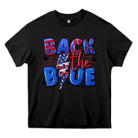 Black Back the blue with lightning bolt 4th of july Heavy Core Tee - CowGirlArtShop