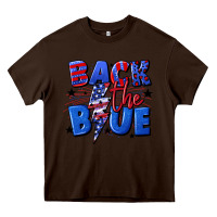 Chocolate Brown Back the blue with lightning bolt 4th of july Heavy Core Tee - CowGirlArtShop
