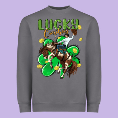 Lucky Cowboy Heavyweight Sweatshirt Designed By Maliassmallbusiness