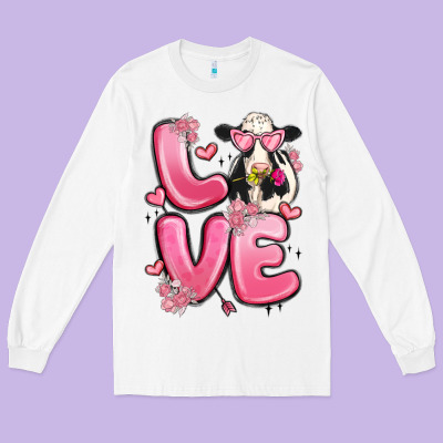 Love Cow Valentine's Day Long Sleeve Tee Designed By Maliassmallbusiness