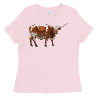 Bubblegum Pink longhorn Ladies Tee - RanaPortraitStore