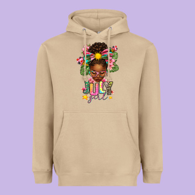 July Girl Afro Woman Summer Heavyweight Hoodie Designed By Texasbilliewilder