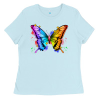 Baby Blue rainbow butterfly Ladies Tee - Zillion Design Studio