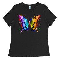Black rainbow butterfly Ladies Tee - Zillion Design Studio