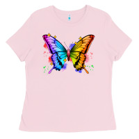 Bubblegum Pink rainbow butterfly Ladies Tee - Zillion Design Studio