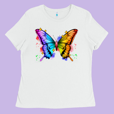Rainbow Butterfly Ladies Tee Designed By Zillion Design Studio