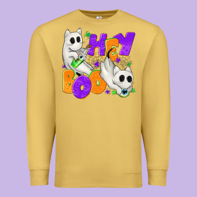 Hey Boo With Ghost Cats Premium Sweatshirt Designed By Texasbilliewilder