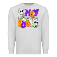 Dove Grey Hey Boo with Ghost Cats Premium Sweatshirt - texasbilliewilder