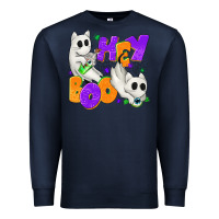 Navy Hey Boo with Ghost Cats Premium Sweatshirt - texasbilliewilder
