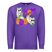 Purple Hey Boo with Ghost Cats Premium Sweatshirt - texasbilliewilder