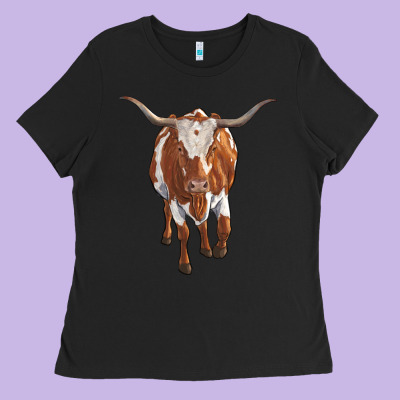 Longhorn Cow Ladies Tee Designed By Ranaportraitstore
