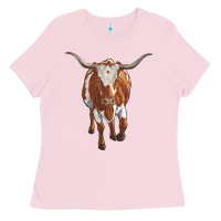 Bubblegum Pink longhorn cow Ladies Tee - RanaPortraitStore