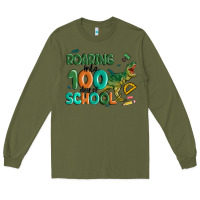 Army Green roaring into 100 day of school Long Sleeve Tee - MaliasSmallBusiness