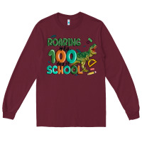 Burgundy roaring into 100 day of school Long Sleeve Tee - MaliasSmallBusiness