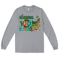 Heather Grey roaring into 100 day of school Long Sleeve Tee - MaliasSmallBusiness