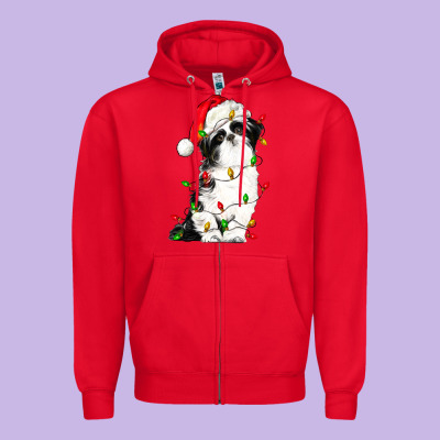 Christmas Shih Tzu Dog Zipper Hoodie Designed By Lillyallendesigns
