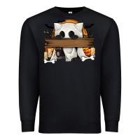 Black Personalized Halloween Ghost Cat Premium Sweatshirt - texasbilliewilder