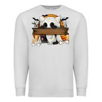 Dove Grey Personalized Halloween Ghost Cat Premium Sweatshirt - texasbilliewilder