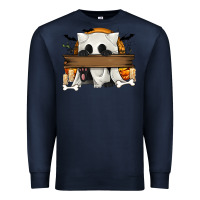 Navy Personalized Halloween Ghost Cat Premium Sweatshirt - texasbilliewilder